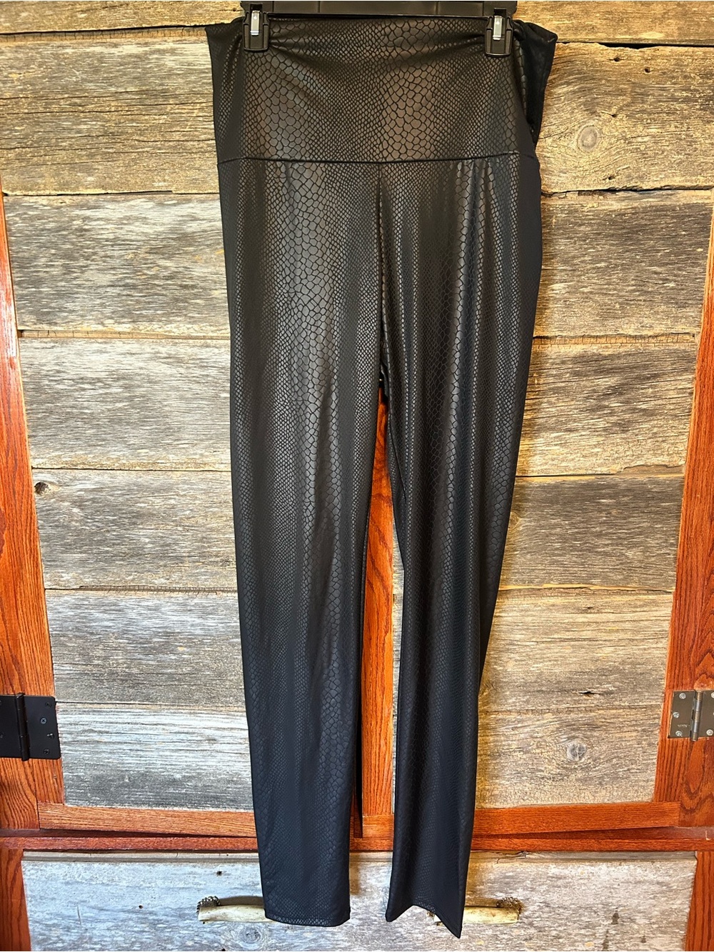 Cherish Black Faux Leather Snake-Print Leggings Size 2X Ultra High Waisted Long